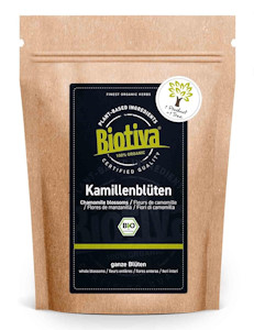 Biotiva Kamillen-Blüten Tee Bio 500g - EU - Anbau - Hochwertigste Bio-Kamillenblüten - Kamillentee - Abgefüllt und kontrolliert in Deutschland (DE-ÖKO-005) - Jetzt bei Amazon kaufen*