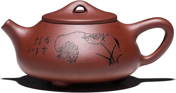 fanquare 280ml Handgemachte Chinesische Yixing Zisha Teekanne，Blumenmotiv aus Lotusblättern und Vögeln Yixing Zisha Teekanne Lila Ton Tee Set 