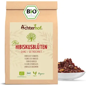 Hibiskusblüten Bio ganz getrocknet 1000g | leicht säuerlich-fruchtiger Geschmack | in Bio-Qualität | süß-aromatischer Hibiskustee | ideal für Salate, Desserts, Kuchen, Joguhrts | vom Achterhof