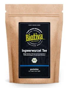 Ingwerwurzel Tee Bio 200g | Ingwer geschnitten | scharf | Kräutertee | Abgefüllt und kontrolliert in Deutschland | Biotiva