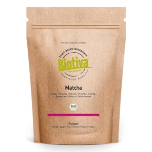 Matcha Tee Bio 100g - Original Matchapulver - Tee Latte Smoothies - hochwertigster Biomatcha - 100% nachhaltiger Anbau - Abgefüllt und kontrolliert in Deutschland - Biotiva