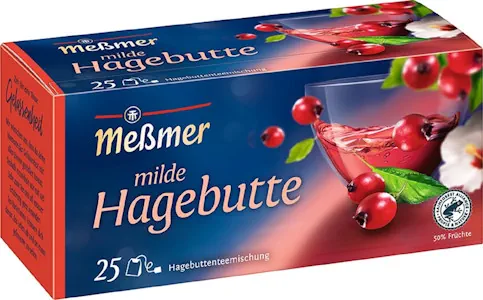 Meßmer Milde Hagebutte, 25 Teebeutel, Vegan, Glutenfrei, Laktosefrei, 75g