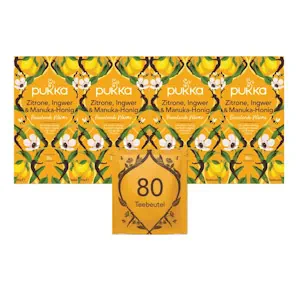 Pukka | Bio-Kräutertee „Zitrone, Ingwer & Manuka-Honig” | Zitrone, Ingwer, Honig und Kurkuma |für starke Momente im Alltag | 4er Pack | 80 Teebeutel