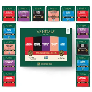 VAHDAM, Sortierter Schwarztee Teebeutel Probierset (5 Geschmacksrichtungen) 20 Weihnachtstee Sorten Paket | Weihnachtsgeschenke Für Frauen & Männer | Weihnachten Geschenke